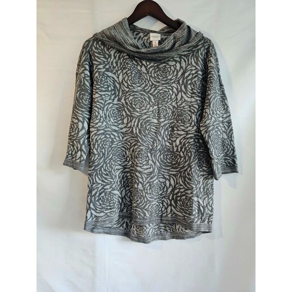 Grandmacore Weekends by Chico’s Rose Print Cowl Neck Top Size M